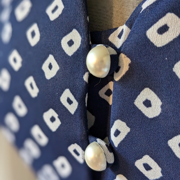 Vintage 80's blue, white dress - Picture 2 of 8